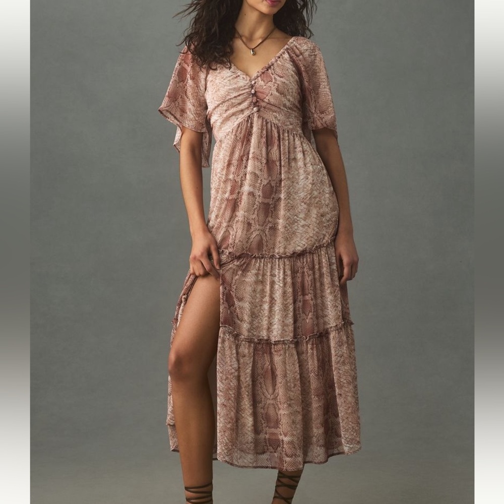 By Anthropologie short sleeve tiered midi dress NWT